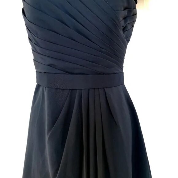 NAVY Blue Chiffon A-line Cap Sleeves Knee Length evening Dress - Picture 5 of 9